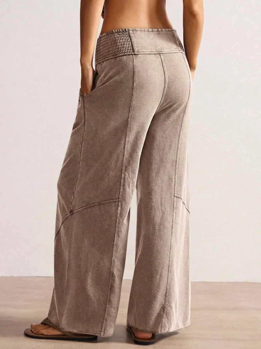 Rust Brown Casual Women's Knit Loose Wide-Leg Washed Pants